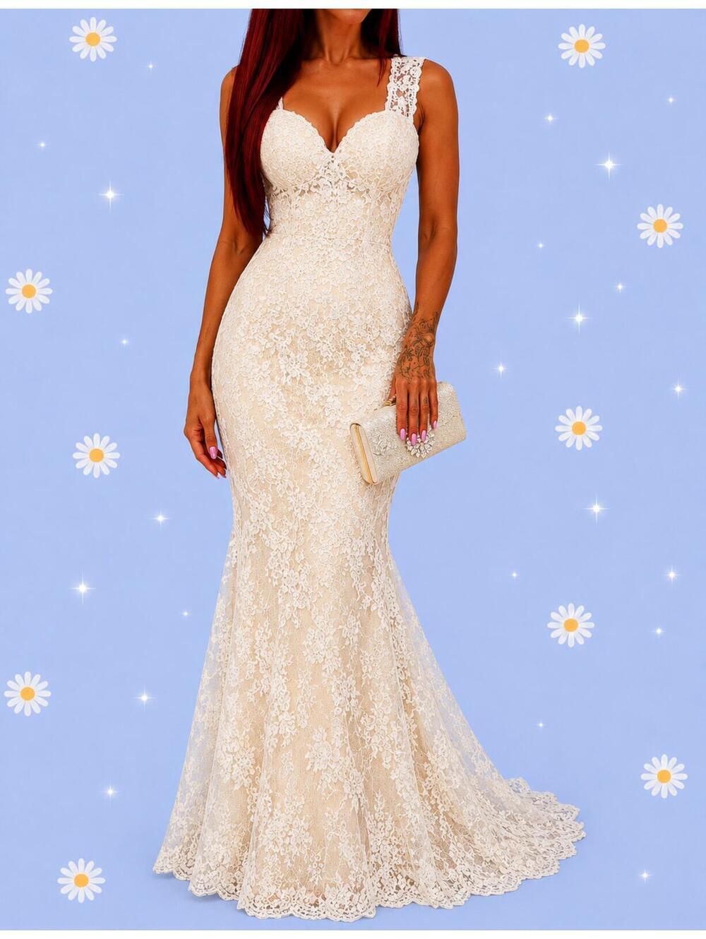 Vintage Lace Mermaid Gown Fairycore Bridal Prom Dress Size US 4 π - Picture 1 of 9